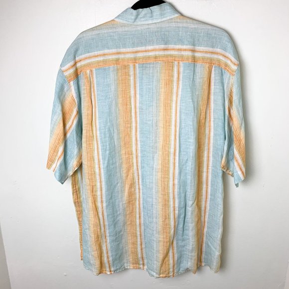 Tommy Bahama linen vertical striped orange blue button up L - Picture 6 of 8